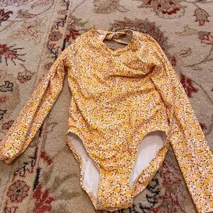 Orange flower rash guard swimsuit
